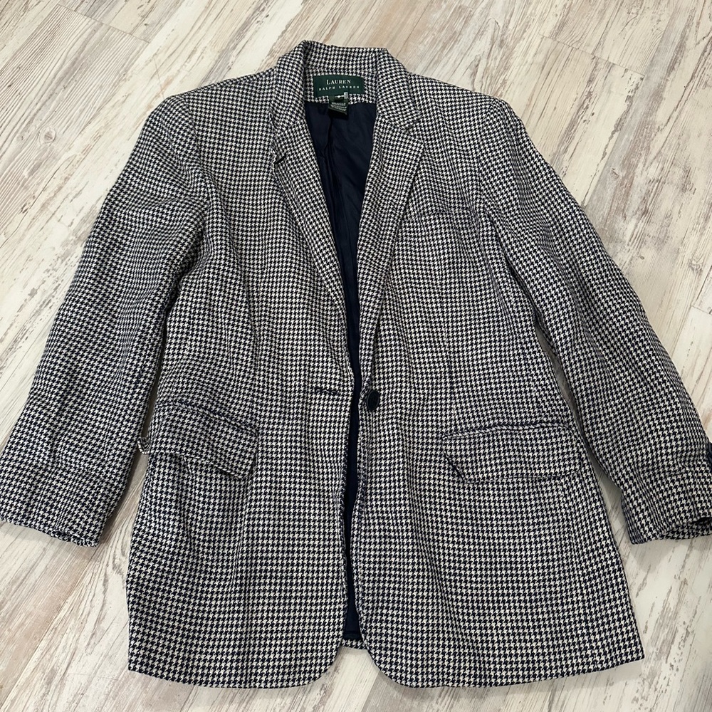 Polo Ralph Lauren Blazer 100% Linen Houndstooth Size 8